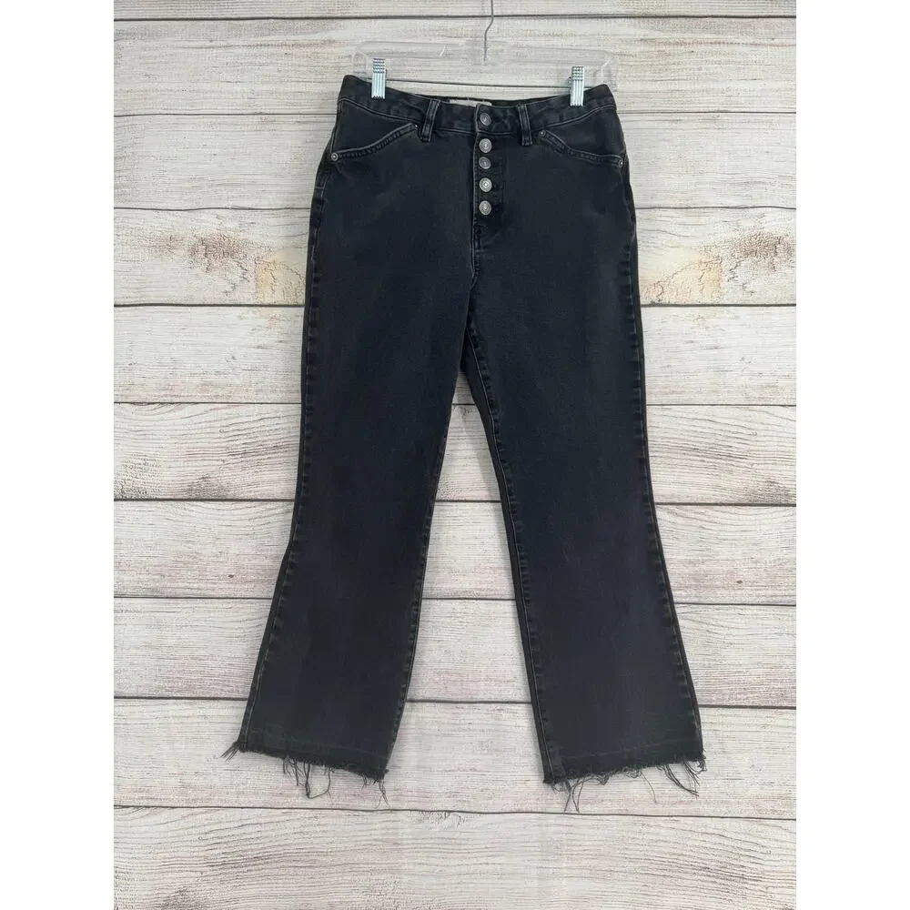 We the Free People Button Fly Straight Leg Raw Hem Jeans Womens‎ 29 Black